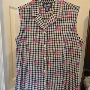 Vintage 1999 Sleeveless Button-Up Shirt/Vest With Flags And Check Plaid Size M